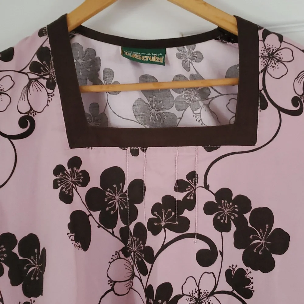 Uniform Advantage Pink Top with Black Floral Print - Picture 3 of 8